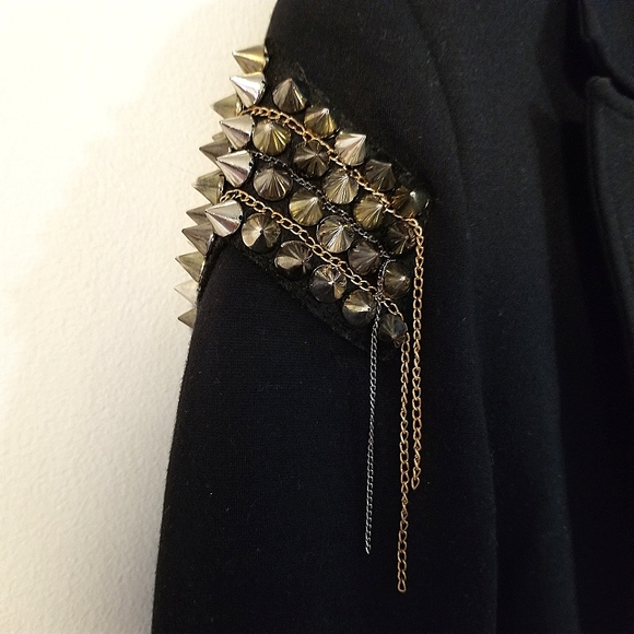 Studded Military Style Black Blazer - Picture 2 of 6